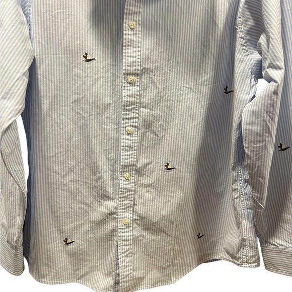 Brooks Brothers Bird-Embroidered Striped Cotton Poplin Shirt Size L red fleece - Picture 4 of 8